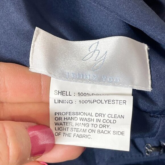 Jenny Yoo JY Womens Crepe Overlay Bow Back Bridesmaids Dress Navy 8 V-Neck JY540 - Picture 6 of 9